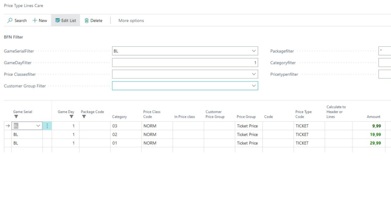 Price type setting